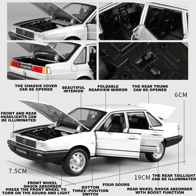 Классическая модель автомобиля Volkswagen Santana из литого сплава в масштабе 1/24, звук и свет, подарок для парня, коллекционный подарок для детей