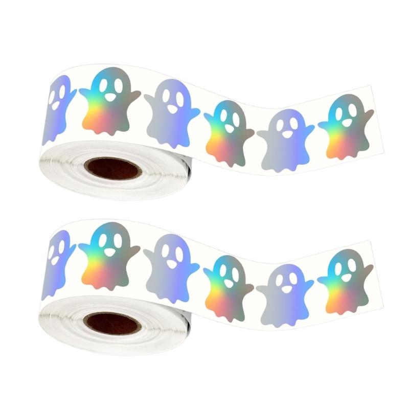 Round Reflective Colorful Sticker Halloween Christmas DIY Craft Projects Decors 2 Rolls 1000Pcs Adhesive Craft Labels
