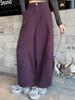 Dark Blue Korean-Style High-Waisted Wide-Leg Pants for Women - Plus Size, Slimming, Casual, 100% Cotton, Autumn Suitable.