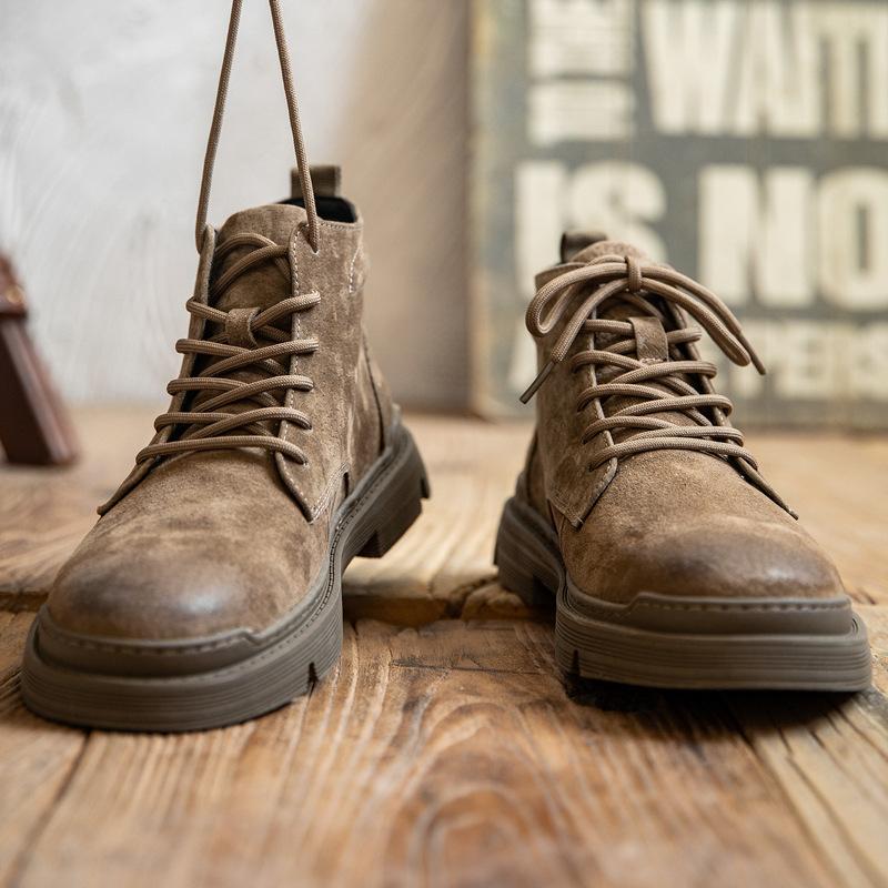 Martin Boots Men's Winter Street Style Velvet Warm Retro High-top Leather Japanese High-end Matte Leather Tooling Shoes