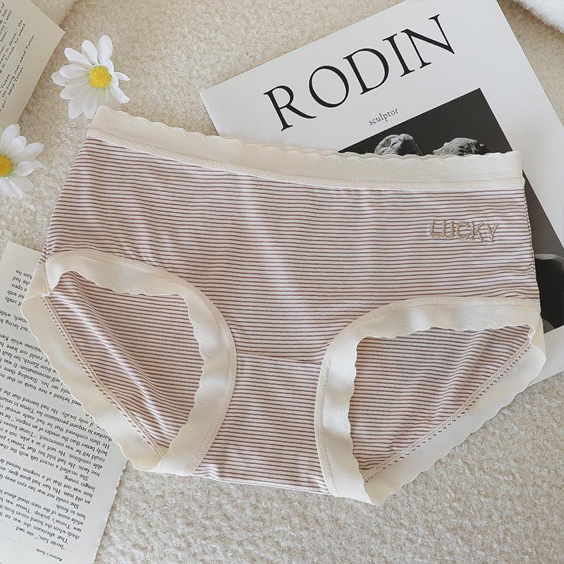 Underwear Women's Pure Cotton Antibacterial Breathable Mid Waist Stripe Comfortable Hip Lift Sexy Large Cute Women's Triangle Shorts