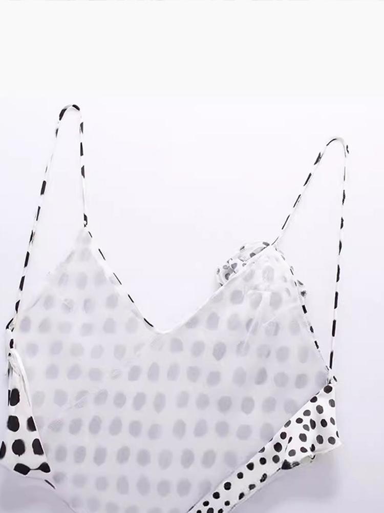 Длинное платье на бретельках с принтом в горошек, женское длинное платье с v-образным вырезом, без рукавов, с открытой спиной и 3D цветком, женское летнее праздничное женское платье