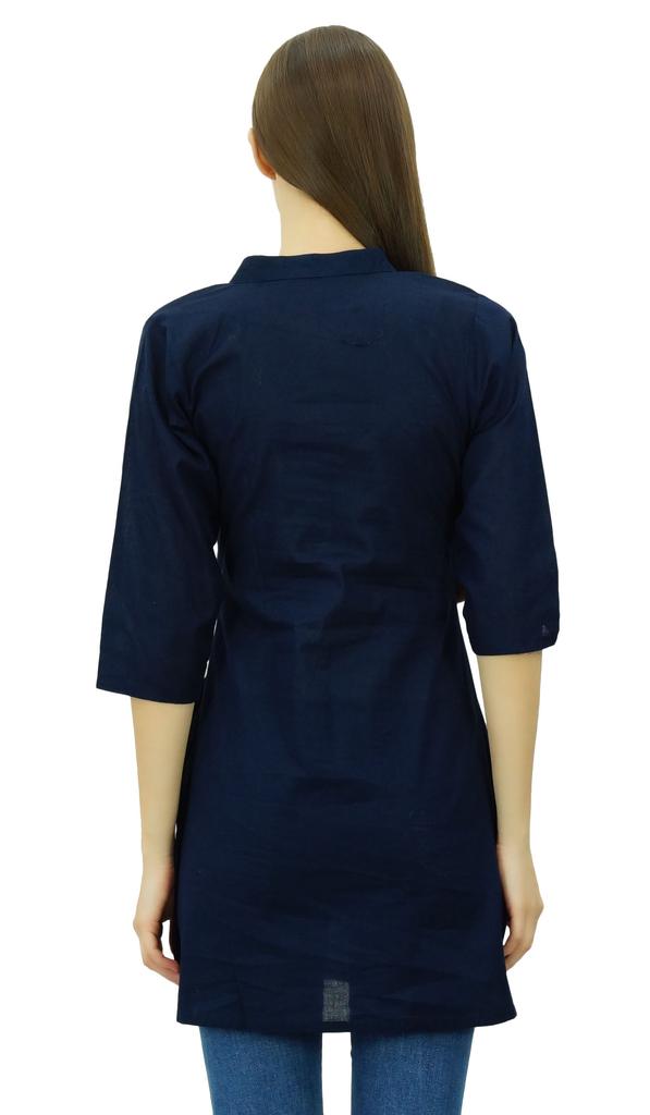 Phagun Women's Elegant Short Tunic Mandarin-Collar Kurti Chic Casual Cotton
