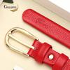 CROCODILE Zodiac Year Belt, Fashionable Genuine Leather Women's Pin Buckle Belt, Birthday Gift, 1430 Red, for Girlfriend