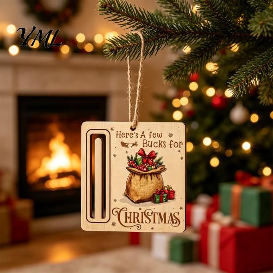 Personalized Cash Gift Tags Rustic Santa Reindeer Money Holder Ornament, Wooden Card Christmas Tree Wood Decorations Clip with Slot, Hanging