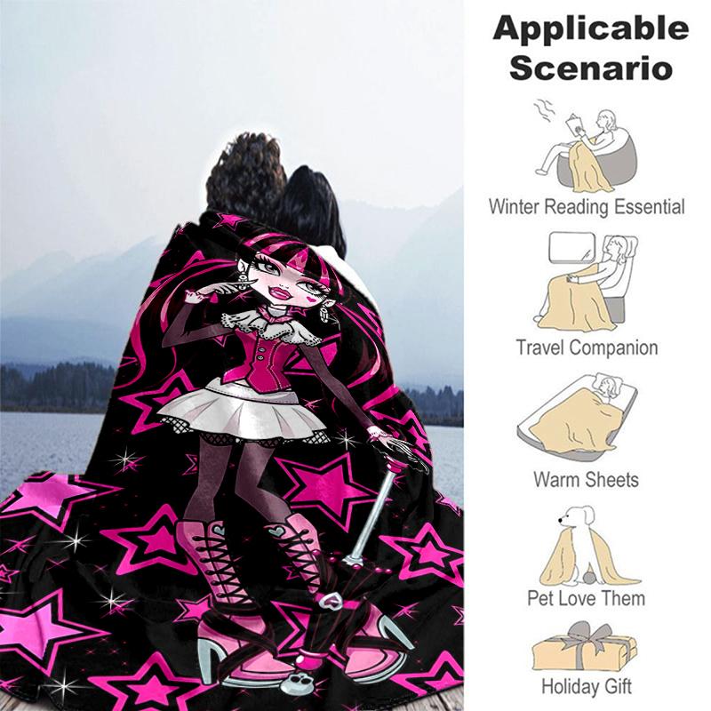 1pc Blanket Monster High1 Print Design, Lightweight Blanket for Sofa, Bed- Soft &Warm, Gift for All Seasons like Christmas, Halloween