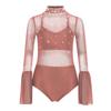 Children's Girls Gymnastics Jumpsuit Kids Figure Skating Bodysuit Costume Sheer Mesh Long Sleeve Cutout Ballet Gymnastic Leotard
