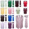 Mens Silk Victorian Vest Paisley Waistcoat Tie Hanky Cufflinks Set For Wedding
