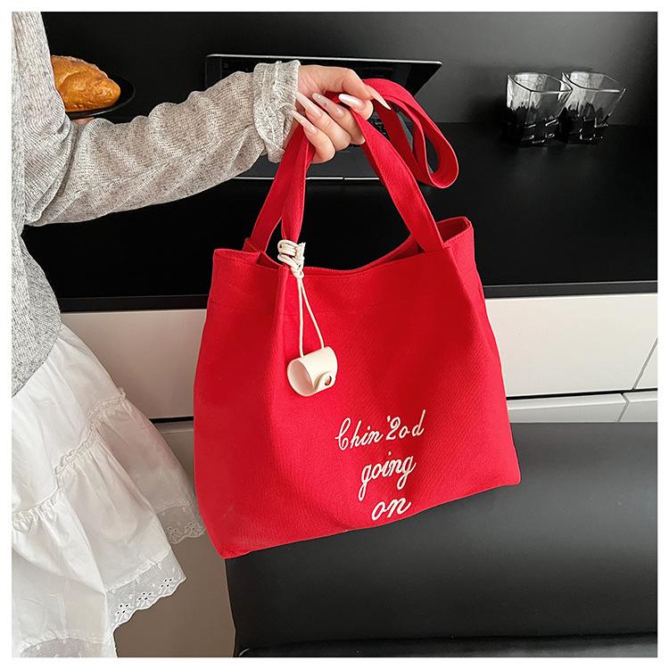 Simple Large-capacity Letter Canvas Bag Women's Summer New Commuter Shoulder Daily Travel School Bag