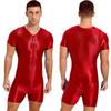 Mens Short Sleeve Zipper Jumpsuit One-Piece Round Neck Bodysuit Swimwear for Swimming Bodybuilding Workout