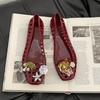 Fashion Niche Design Grid Hollow Crystal Sandals 2025 New Summer with Skirt Flower Transparent Hole Shoes