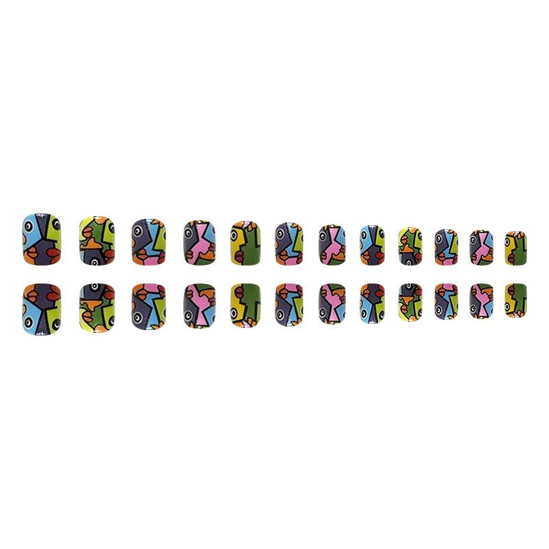 24 шт. накладных ногтей Press On Nails разноцветной матовой текстуры, короткие квадратные губы, французский маникюр, модные, носимые готовые ногти со съемными накладками