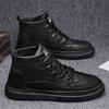 Autumn New Men's Shoes High-top Men's Fashion Casual Shoes Trendy Business Black Platform Leather Shoes