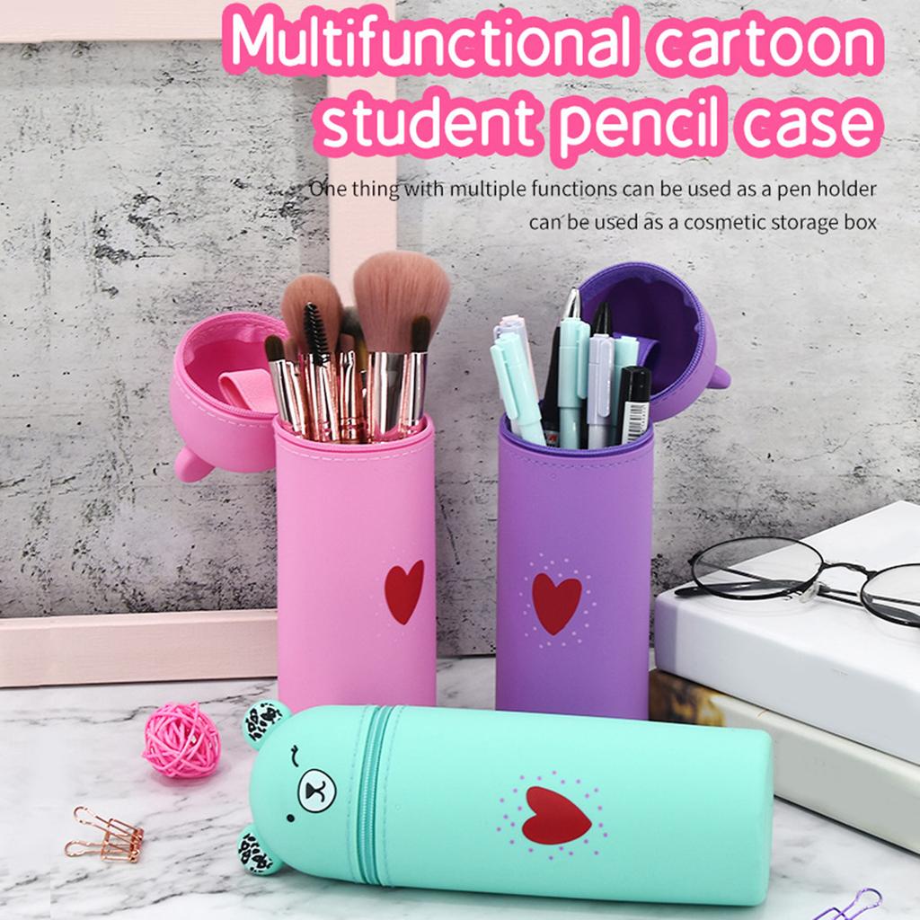 Карандашница в виде мультяшного медведя, силиконовая сумка для ручек, пеналы, пенал на молнии, стоячая ручка, держатель для карандашей для студентов