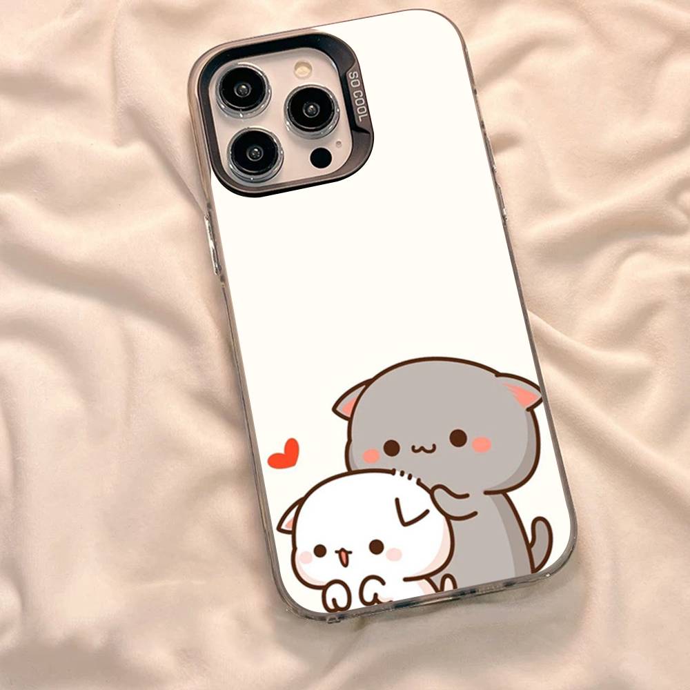 Мультяшный Милый Кот Чехол для Телефона Для iPhone 17 16 15 14 11 12 13 Pro Max Plus Pro Цветной Серебряный Чехол