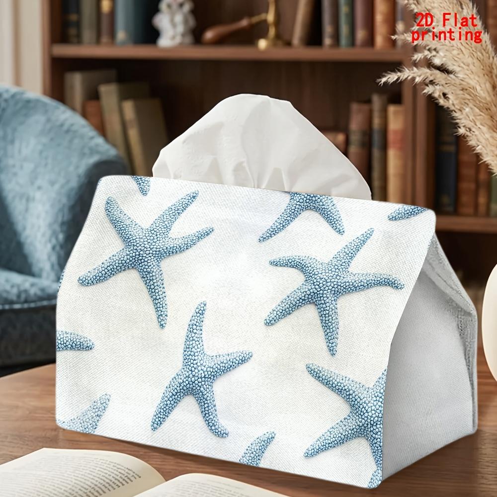 1pc Blue Starfish Tissue Box Suitable for Kitchen, Living Room, Bathroom - Reusable Compact Napkin Dispenser with Starfish Pattern, Decorative Storage