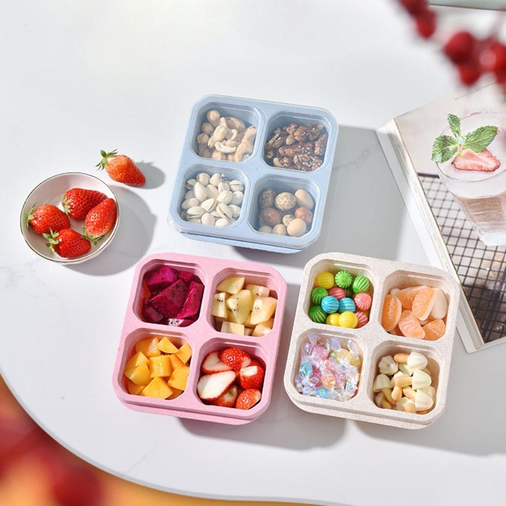 with Cover Fruit Plate Four Grid Snack Containers Reusable Candy Box  Travel
