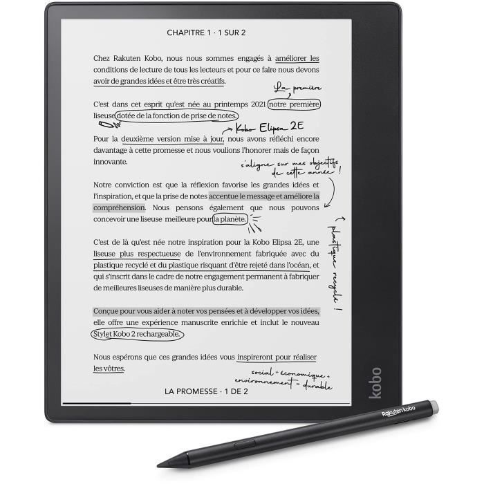 Электронная книга Kobo Elipsa 2E – 10,3-дюймовый сенсорный экран – Стилус в комплекте – Wi-Fi – Устройство для чтения электронных книг