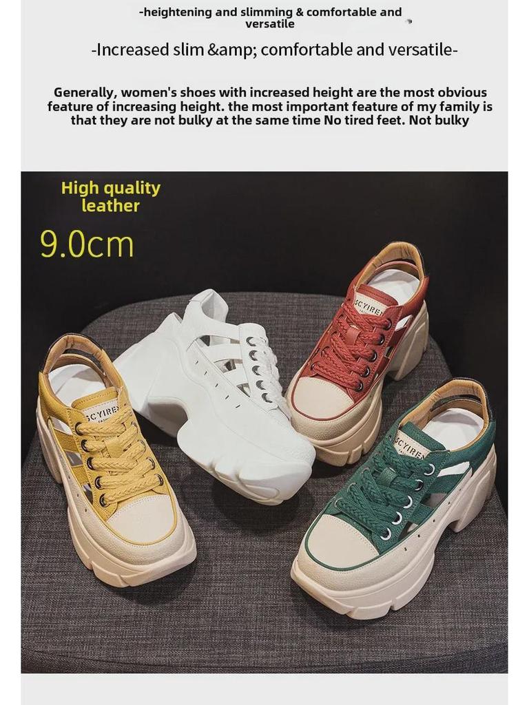 Женские летние сандалии 2024 года на платформе из дышащей кожи с внутренней частью для увеличения высоты