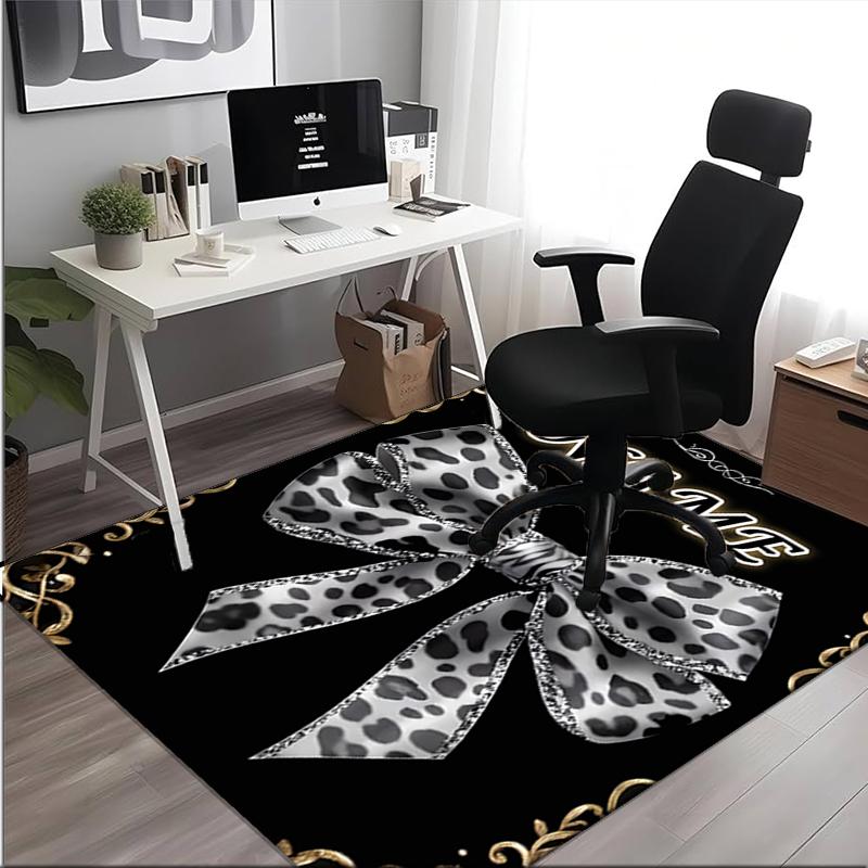 1PC Custom Name Leopard Print Bow Theme Floor Mat Ideal for Living Room, Game Rooms, Office, Bedroom,Floor Mat Playful Design