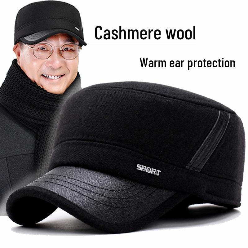 Men's Winter Wool Baseball Cap with Ear Protection for Middle-Aged/Elderly