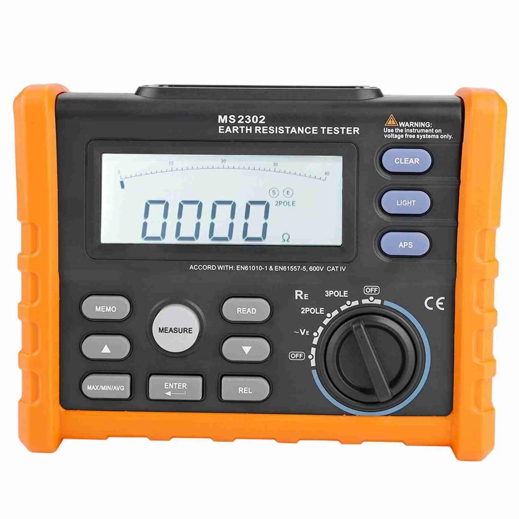 PEAKMETER MS2302 Digital Earth Resistance Tester 0 4K Ohm 100 Groups Data Logging