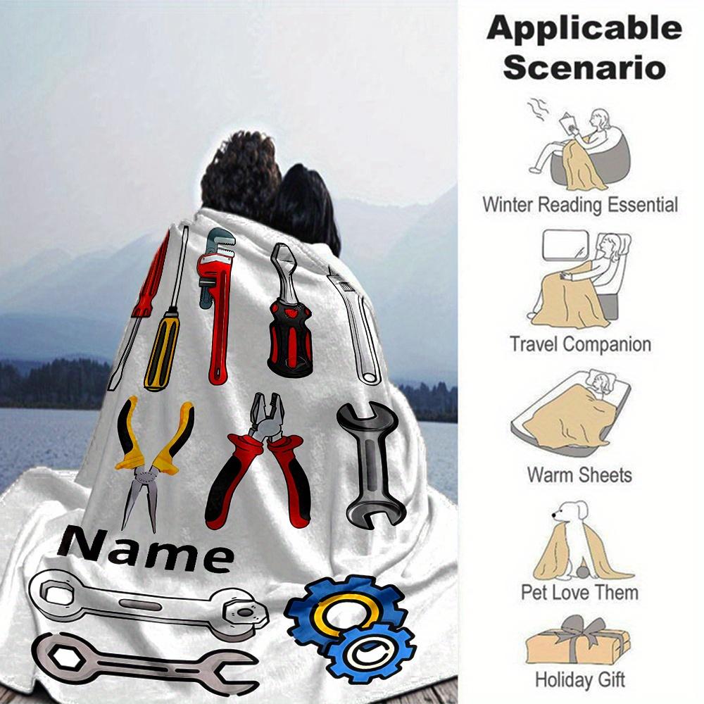 Tools And Gears Blanket With Customizable Name Four Seasons Comfortable Shawl Blanket Suitable For Home Travel Camping Office Decoration Perfect Gift