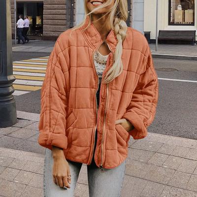 Осень-зима Женская куртка Воротник-стойка Длинные рукава Карманы на молнии Однотонный воротник