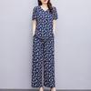 Women Pant Sets  Casual Summer 2 Piece Sets Women Elegant Loose Wide Leg Pants and Short Sleeve Blouse