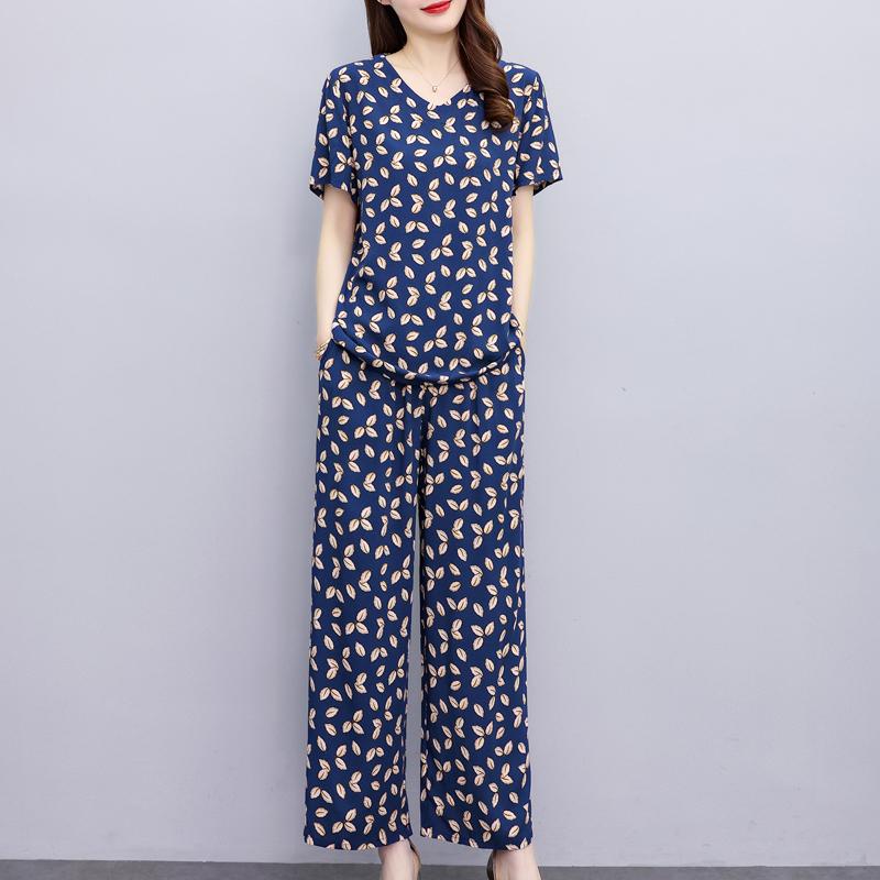 Women Pant Sets Casual Summer 2 Piece Sets Women Elegant Loose Wide Leg Pants and Short Sleeve Blouse