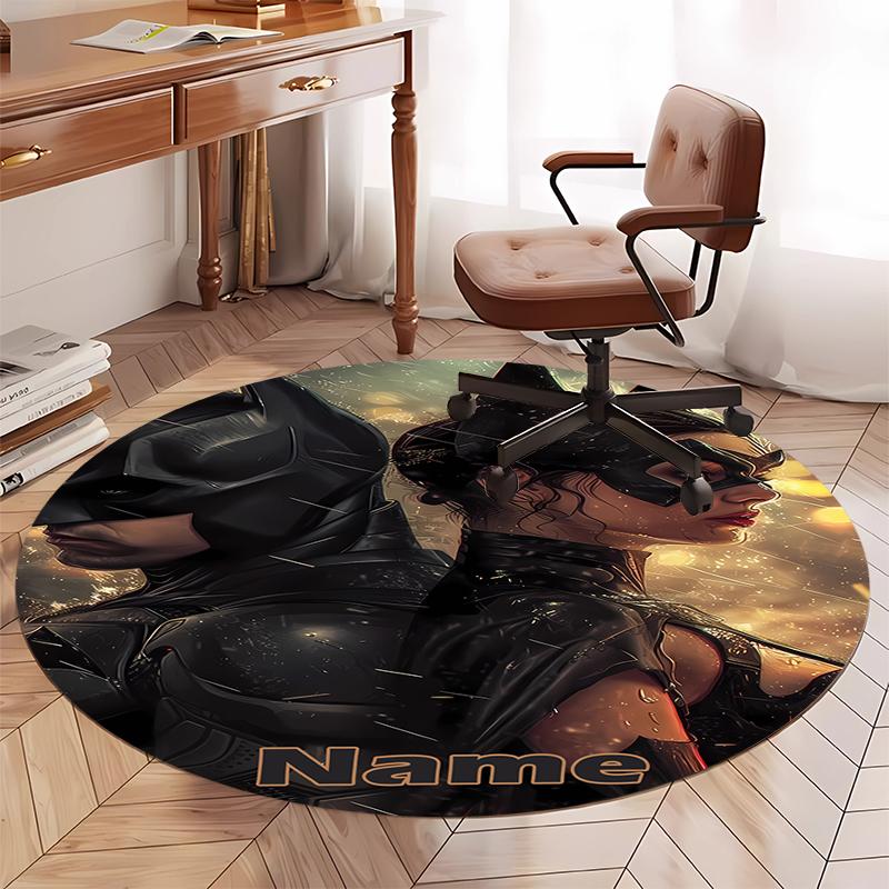 Custom Name Batman Printed Round Rug Carpet Chair Rug Area Rug Entryway Doormats,for Office Chair Living Room Bedroom Kitchen Room.