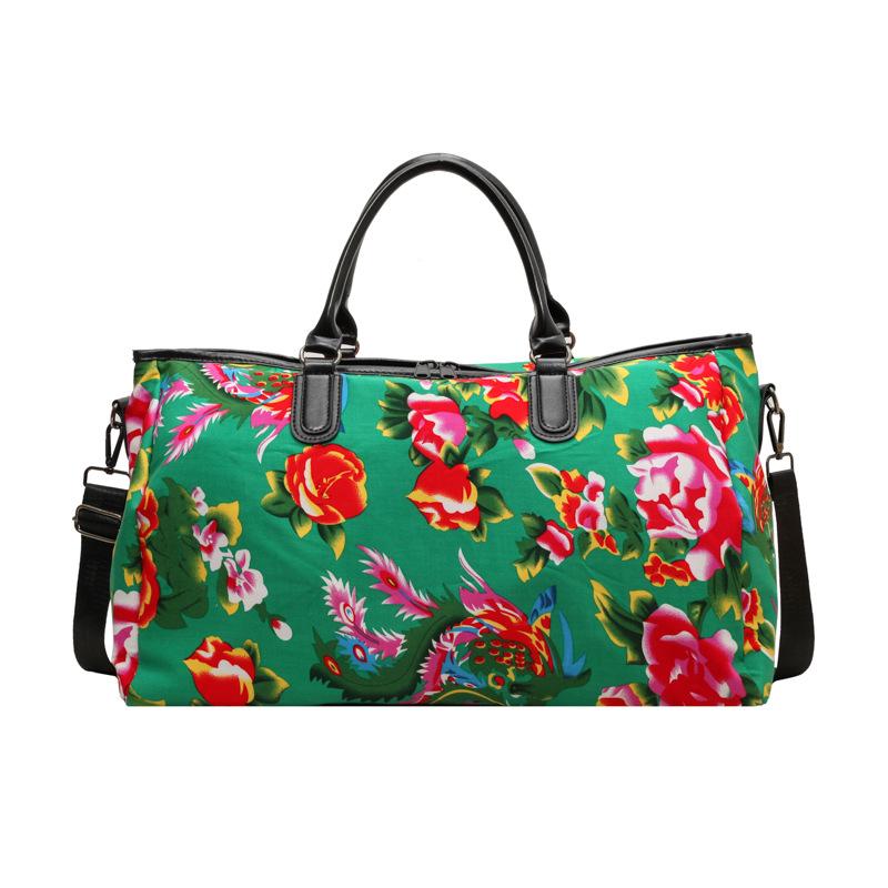 Chinese Ethnic High Capacity Travel Bag Versatile Contrasting Color Sports Fitness Handbag Personalized Northeast Big Flower Cotton Coat Crossbody Bag