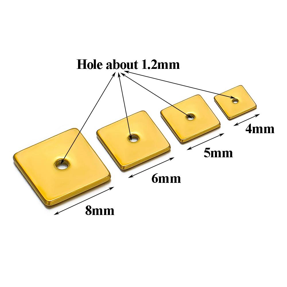 50pcs Stainless Steel Gold Square Flat Spacer Beads 4mm 5mm 6mm 8mm Loose Beads Charms for Jewelry Making DIY Bracelet Supplies