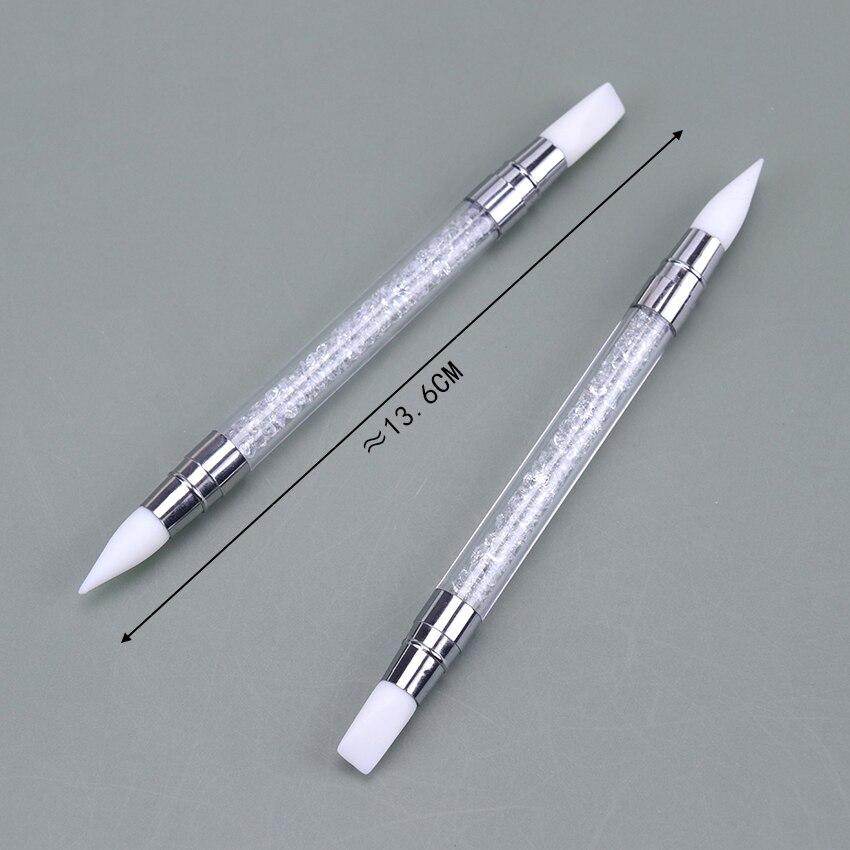 Двусторонний 2 способа дизайна ногтей, силиконовая ручка для скульптуры, резьба, сделай сам, живопись, блестящие стразы, акриловый маникюрный инструмент для нанесения точек