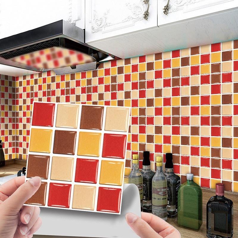 10Pcs Kitchen Bathroom Gel Tile Stickers Self Adhesive Mosaic Stickers Creative Glass Brick Wallpaper