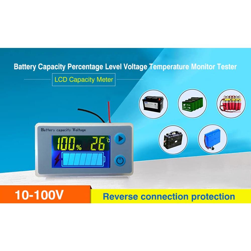 Многофункциональный ЖК-измеритель мощности для свинцово-кислотных аккумуляторов, измеритель напряжения с дисплеем температуры, дисплей батареи, дисплей напряжения, 12 В