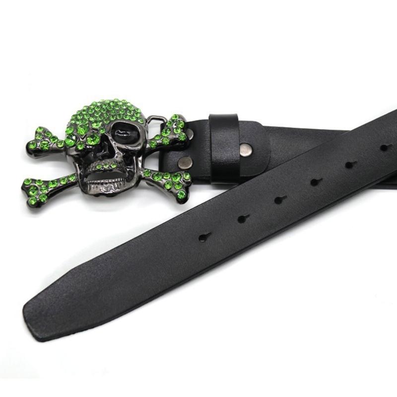 Ремни с пряжкой в виде черепа Женский поясной ремень Пряжка со стразами Ремни в стиле вестерн Ковбойский Y2k Девушки Модный ремень для джинсов