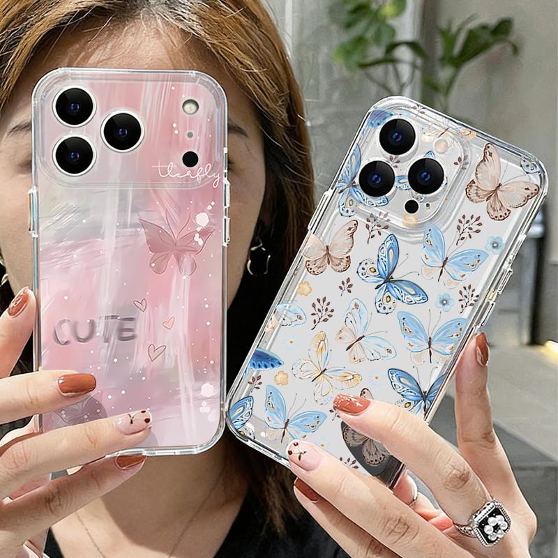 Чехол с узором бабочки для iPhone 17 Pro Max, чехол для iPhone 16 15 14 13 12 Pro Max 11, прозрачный ТПУ силиконовый мягкий чехол