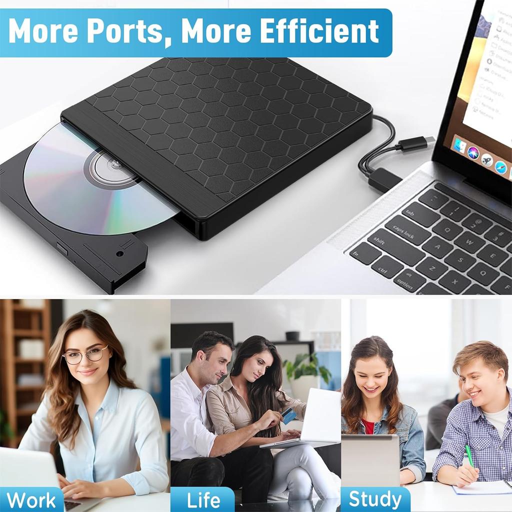 Внешний CD/DVD привод LJIAL для ноутбука, USB 3.0 CD-резак с 2 USB-портами и 2 слотами для карт TF/SD, DVD-плеер для ноутбука Mac PC