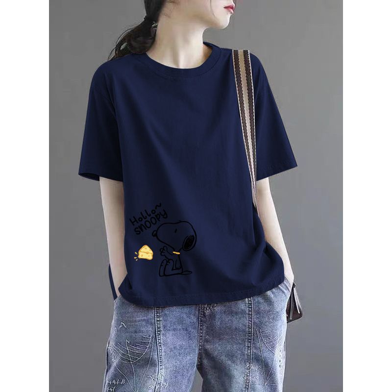 Brand Discount Store Genuine Goods Women clothes Pure Cotton Short sleeve Top Plus size Loose Casual Print Summer T-shirt Tide