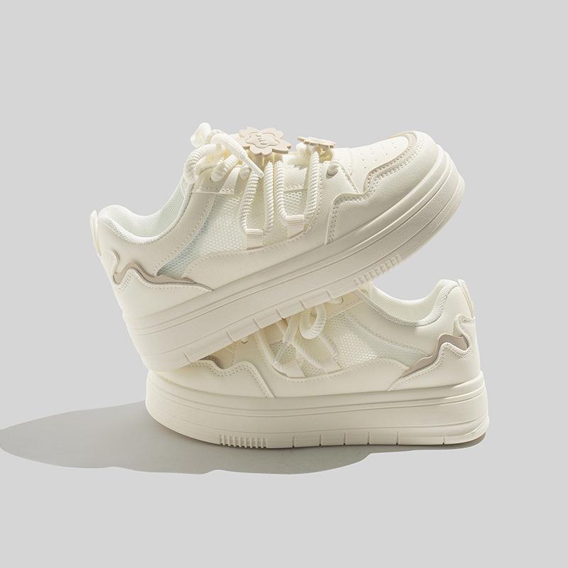 Белые туфли на толстой подошве, универсальная повседневная обувь для женщин, дышащая сетка, модные одинарные туфли, студенческие кроссовки