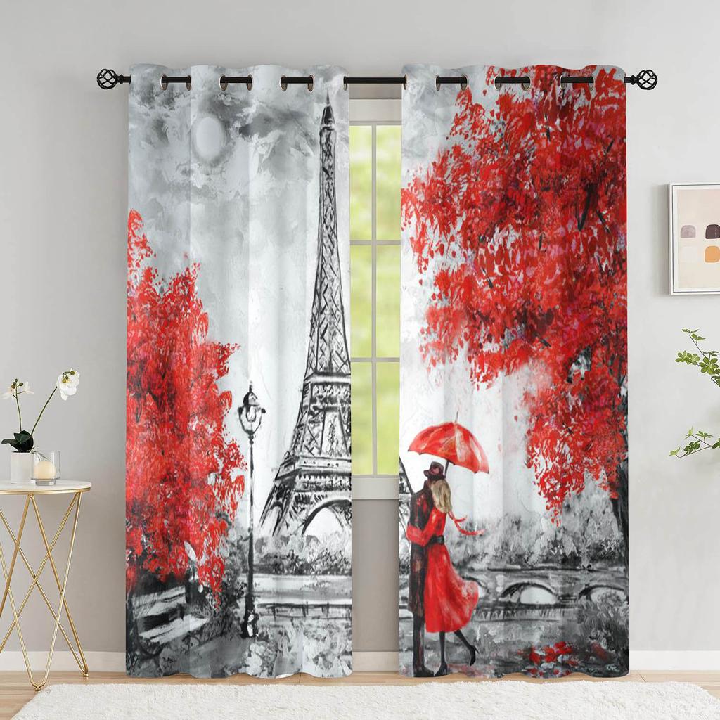 Paris Lover Window Curtain Eiffel Towers Living Room Blackout Curtain For Bedroom Dorm Oil Painting Aesthetic Home Decor 2 Panel