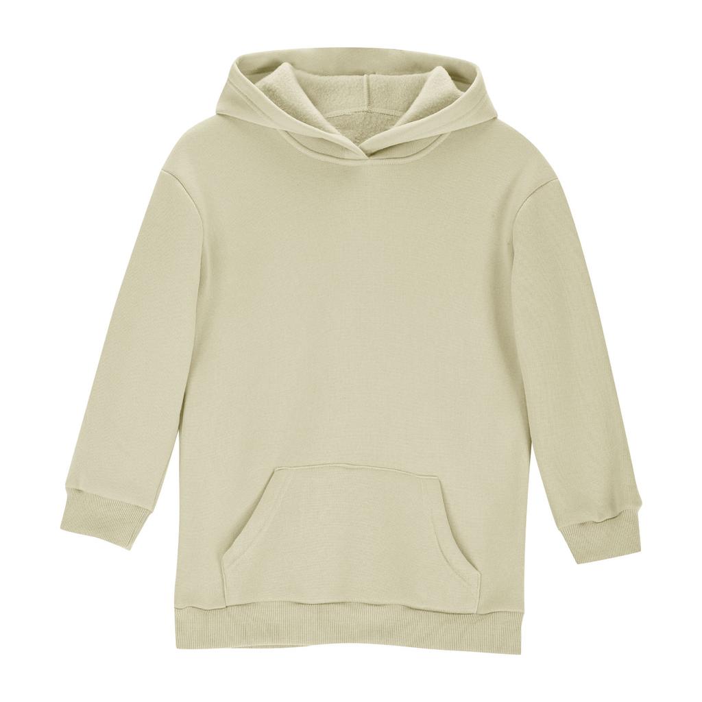 Children's Fashion Solid Color Long Sleeved Hooded Sweatshirt Girls' Mid Length Hoodie Top