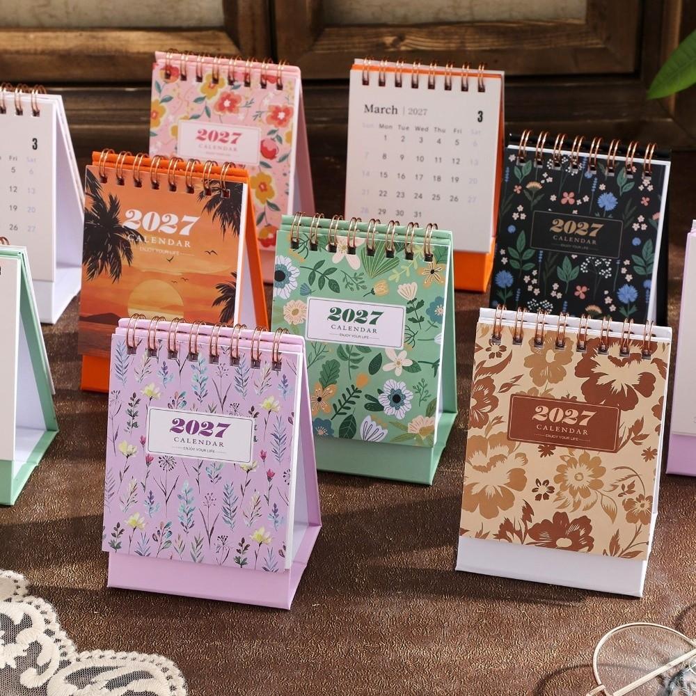 Mini 2027 Desk Calendar Floral Pattern Standing Calendar New Mini Calendar Home Office