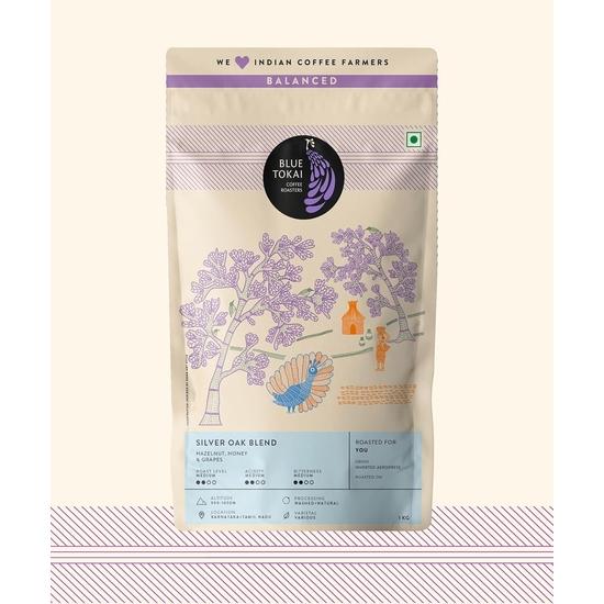 Blue Tokai Coffee Roasters Silver Oak Cafe Blend - Medium Roast | Inverted Aeropress Grind 1Kg | Rich & Smooth Coffee Blend
