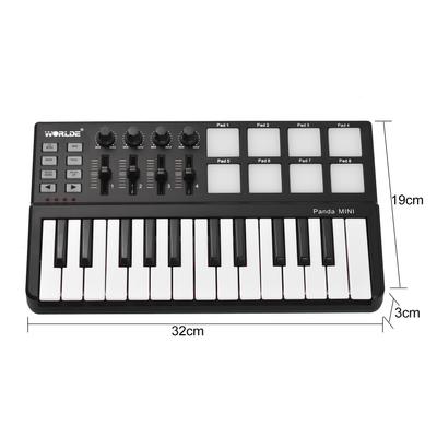 WORLDE Panda mini Портативная Мини 25-клавишная USB-клавиатура и MIDI-контроллер с пэдами для барабанов