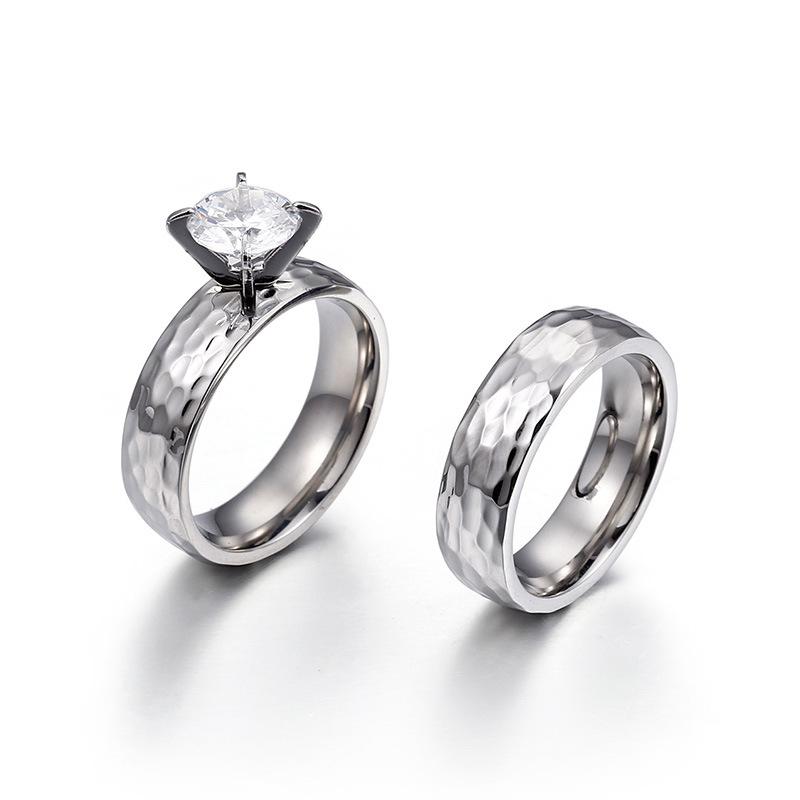 Unique Stackable Couple Ring Set 18K Gold Plated Stainless Steel Jewelry Zircon Wedding Engagement Rings for Men and Women