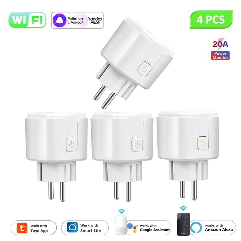 Умная розетка Wi-Fi 20a, розетка европейского стандарта, беспроводная розетка для монитора мощности, работает с Alexa Google Home Tuya Smartlife, умный дом