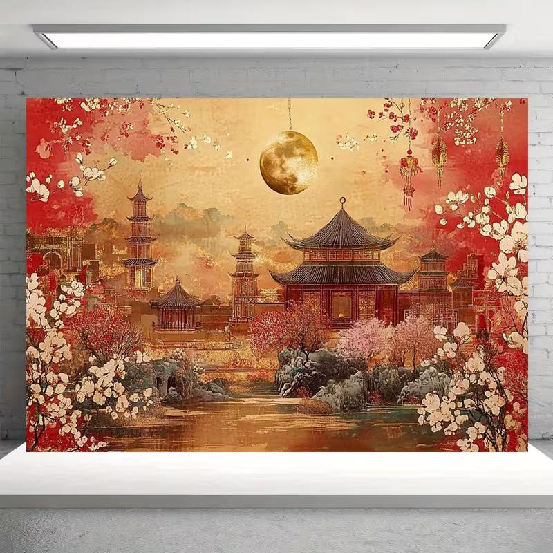 Traditional Chinese Garden Background Cloth for Mid-Autumn Festival