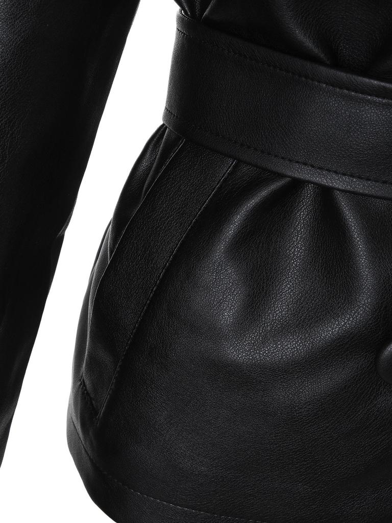 European and American Style PU Leather Motorcycle Jacket with Lapel, Double-breasted Design, Adjustable Waist Belt, for All Seasons